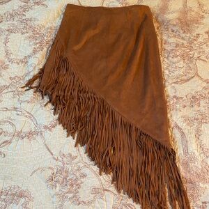 Wishlist Asymmetrical Brown/Rusty Fringe Skirt